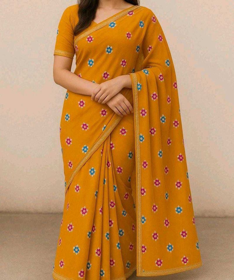 🛍️Elegant Yellow Floral Saree⭐⭐⭐⭐⭐