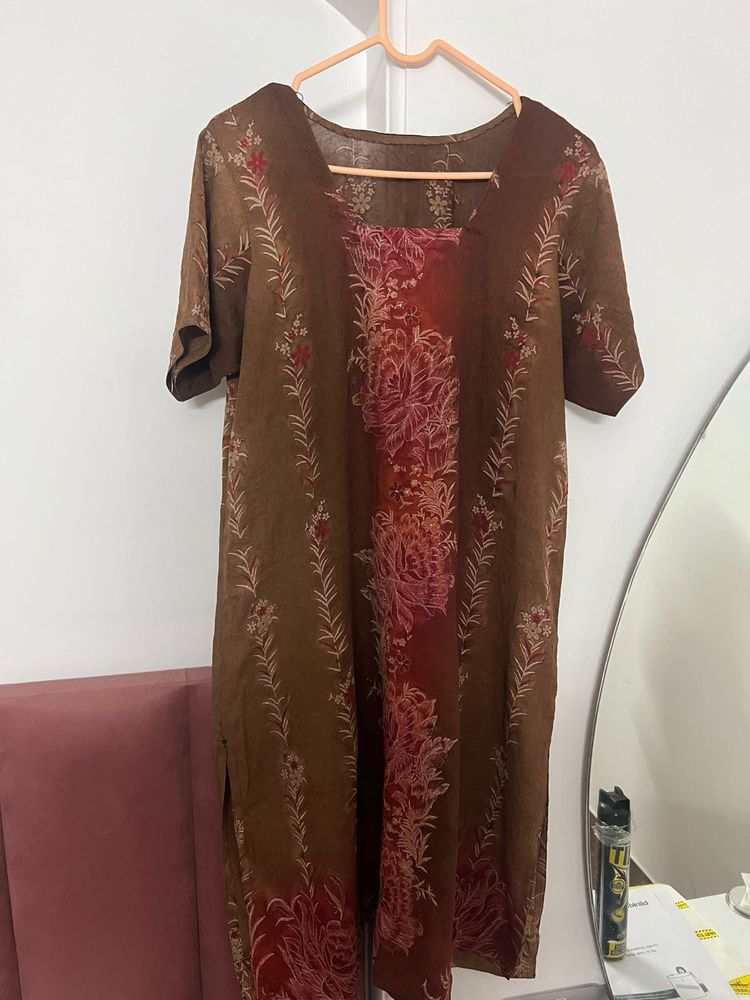 Floral Brown Kurta (with salwar and chunni)