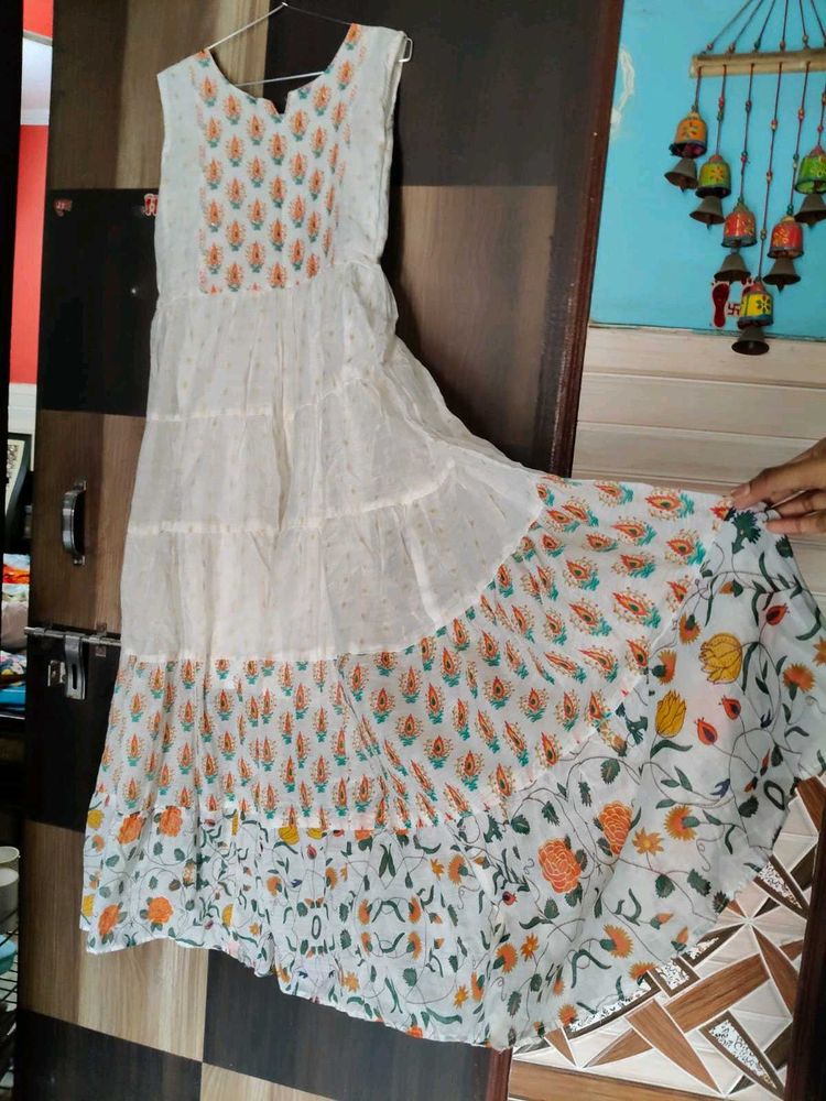 Tiered White Print Dress