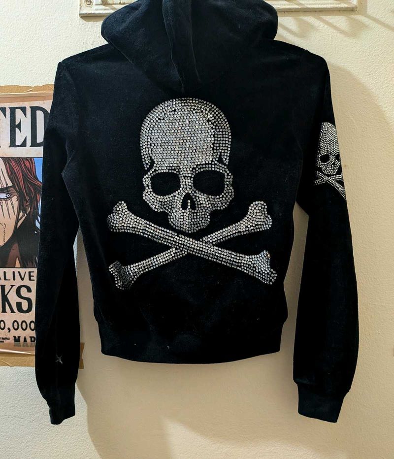 Y2K Gothic Skull Rhinestone velvet Hoodie