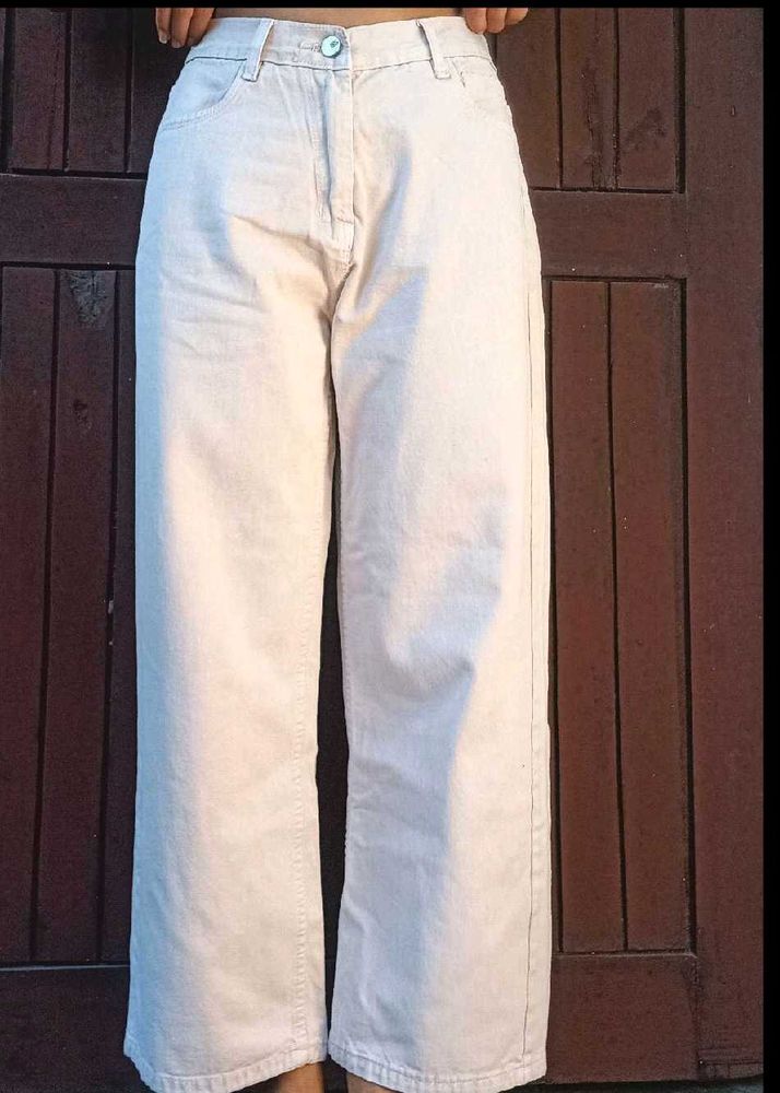 Beige Wide Leg Jeans
