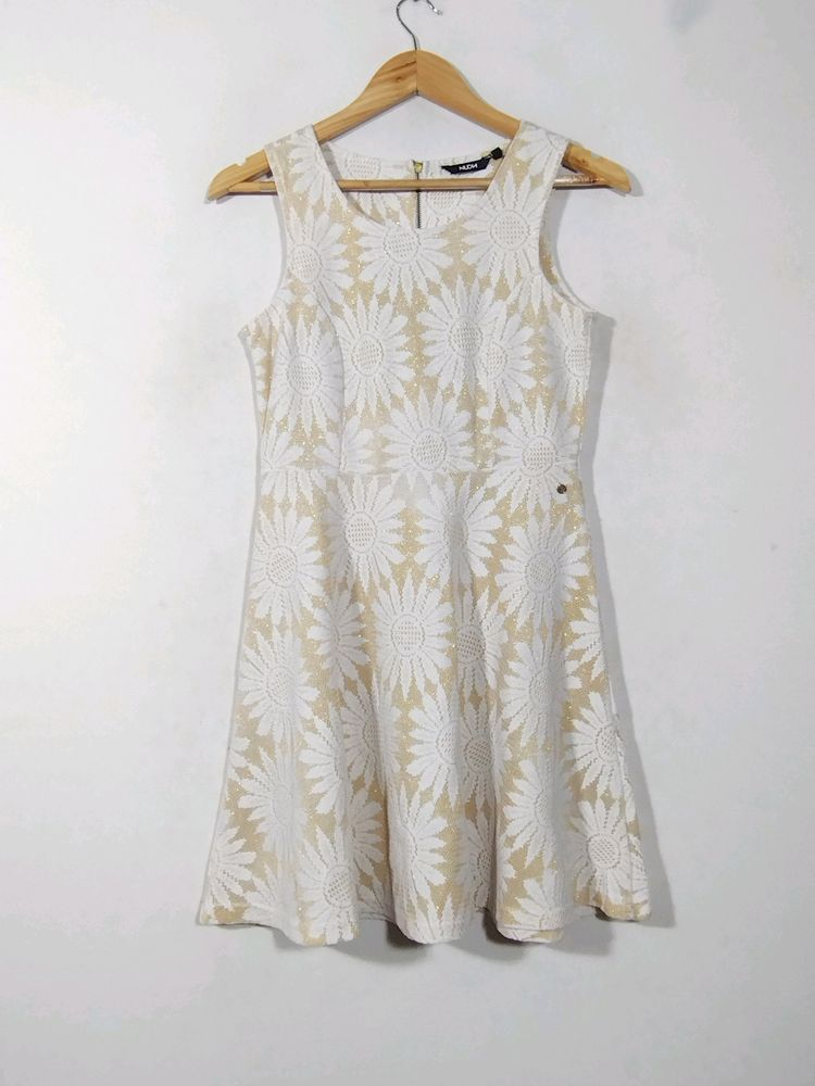 Nuon Cream And Brown Floral Printed Dress (Women)