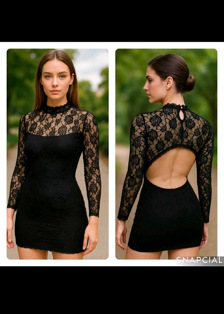 Black Lace Bodycon Mini Dress with Open Back