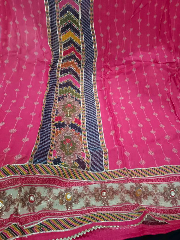 Pink Chevron Ethnic Unstitched Suit Fabric