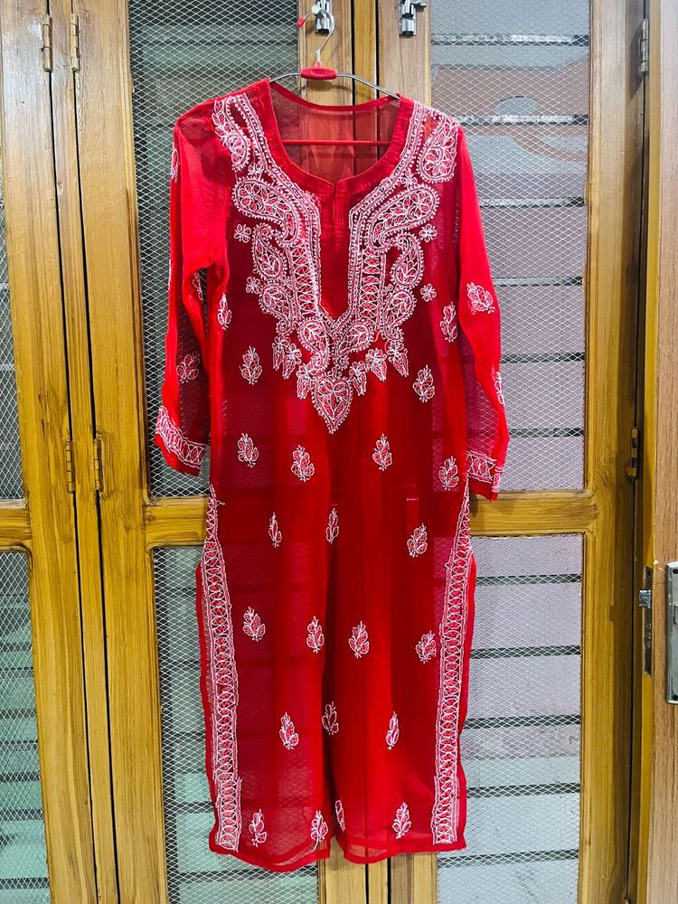 Red Embroidered Kurta