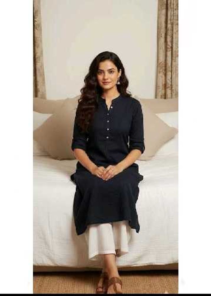 Zudio Navy Blue Cotton Kurta