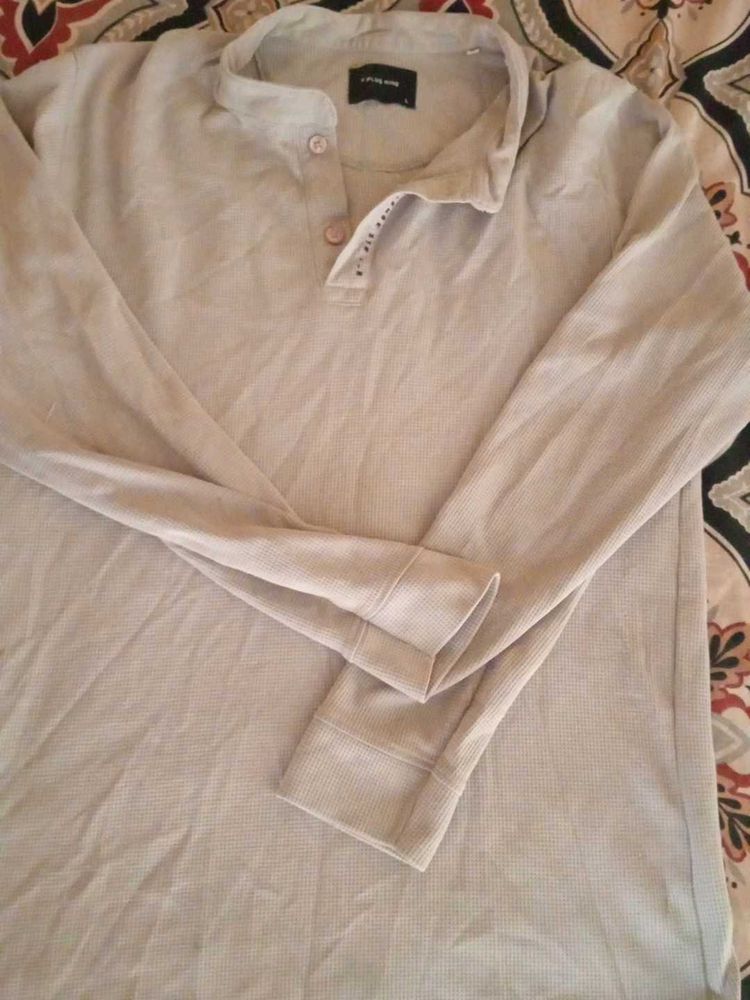 A.POW.KING Beige Long Sleeve Polo Shirt