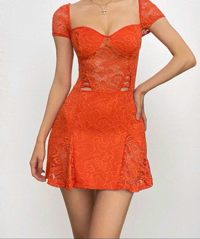 Orange Lace Mini Dress