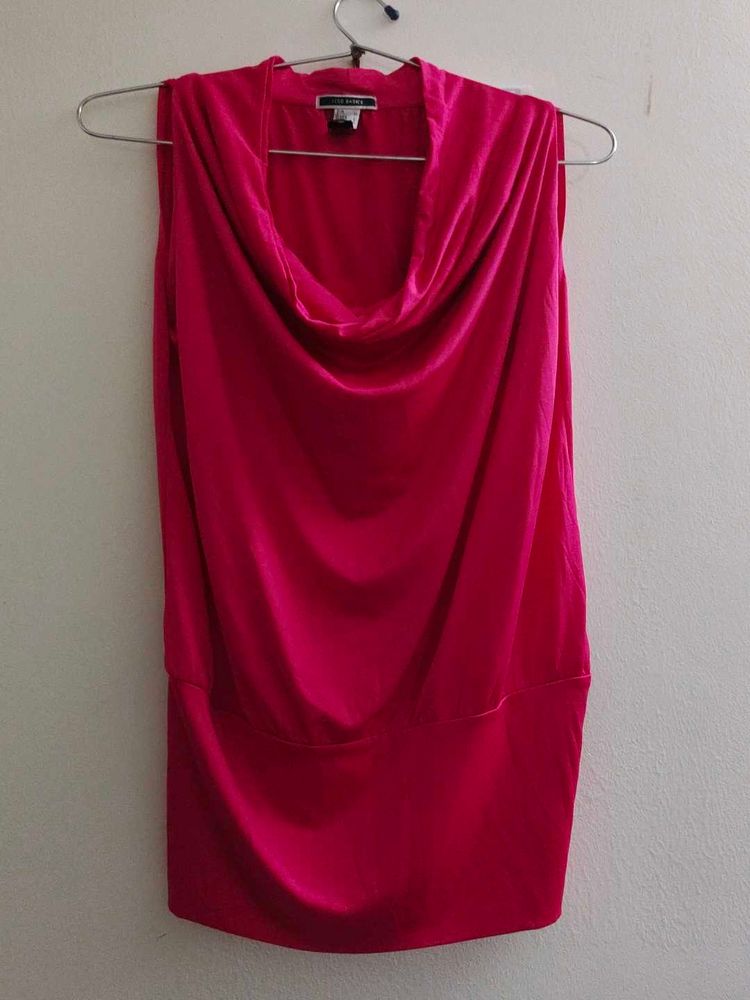 Hot Pink Cowl Neck Sleeveless Top