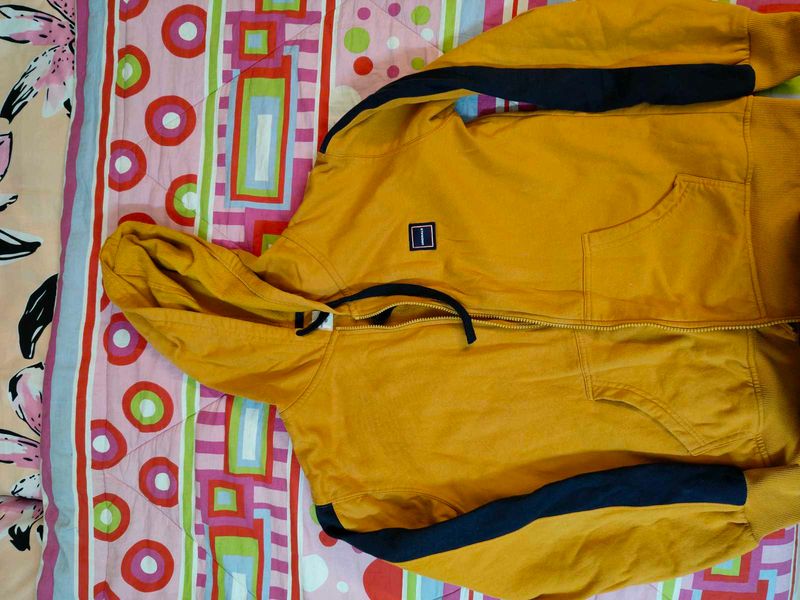 Mustard Hoodie with Black Stripes