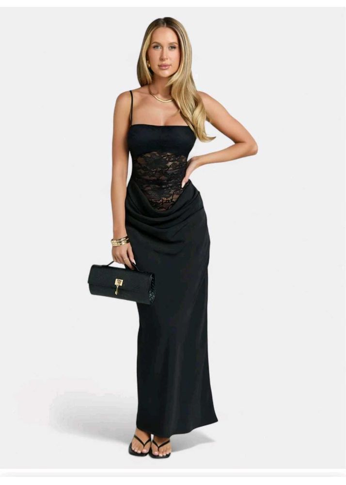 Sleek Black Lace Maxi Dress