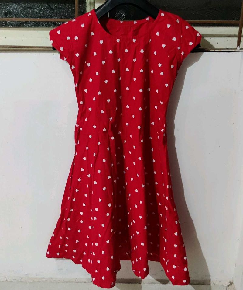 Red Heart Print Casual Dress