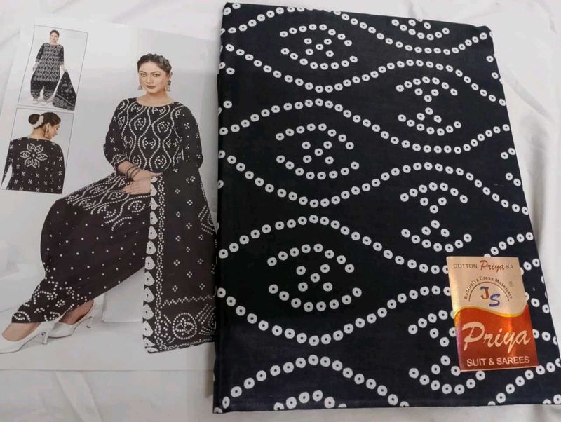Black Bandhani Printed Dress Material