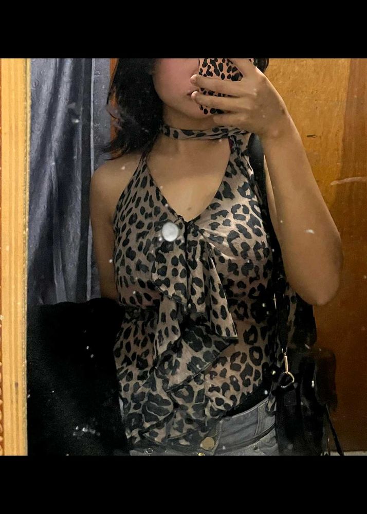 Lulu &amp; Sky Y2k Animal Print Halter Neck Top