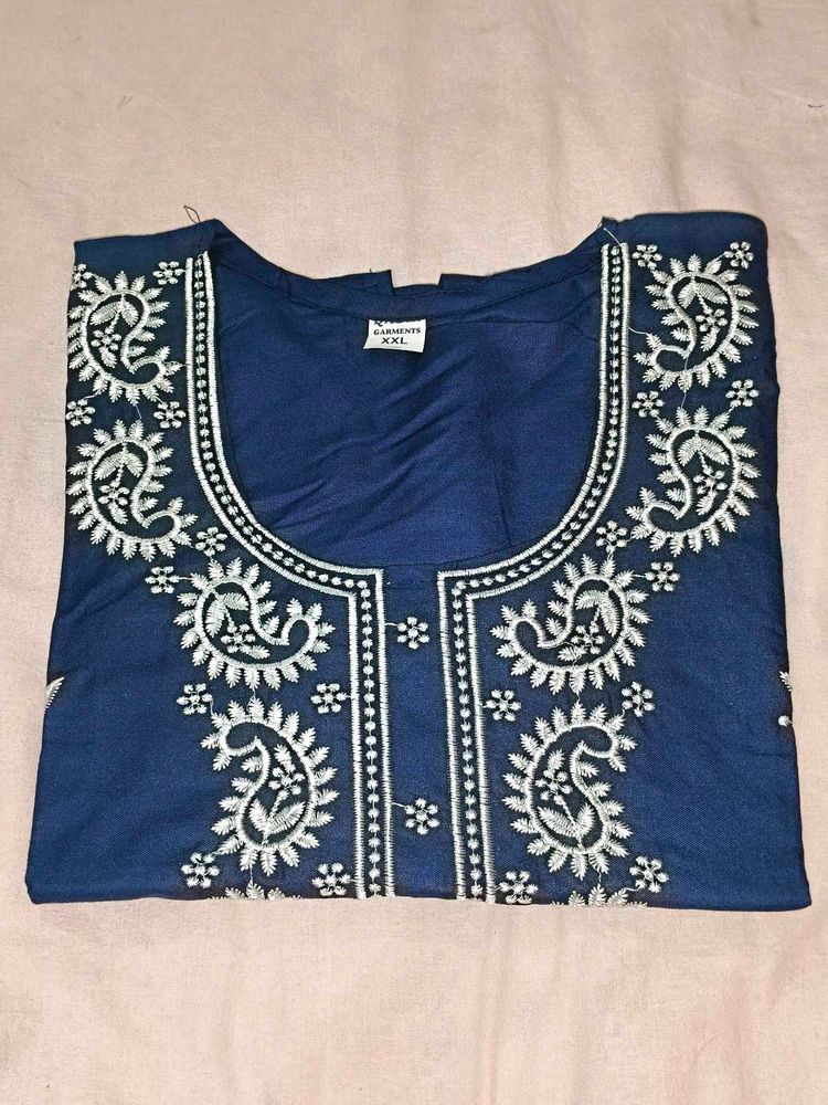 Embroidered Blue Kurti - XXL