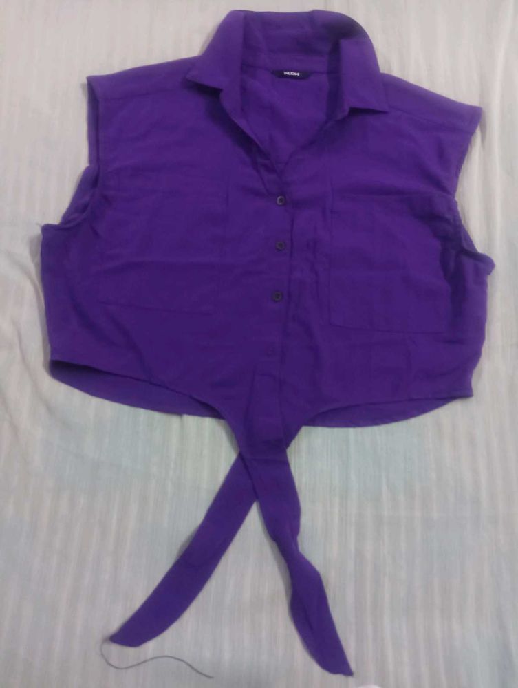 Purple Tie-Front Top