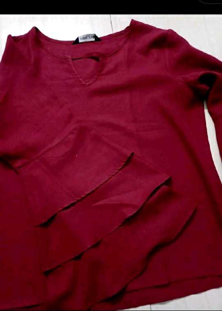 Maroon Flare Sleeve Top For Women