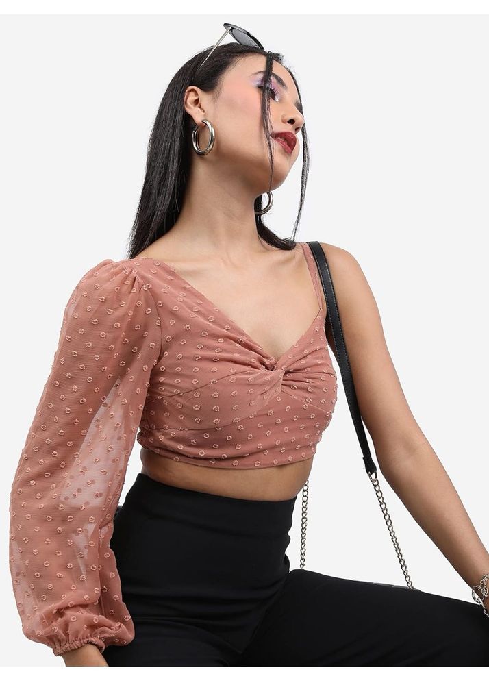 Peach Puff Sleeves Crop Bralette Top