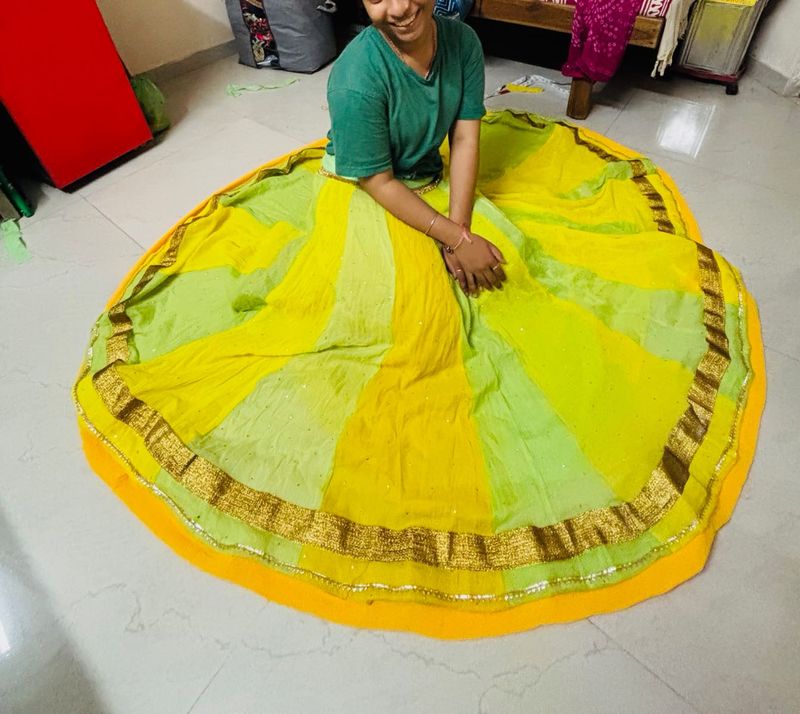 Bright Yellow &amp; Green Lehenga Skirt