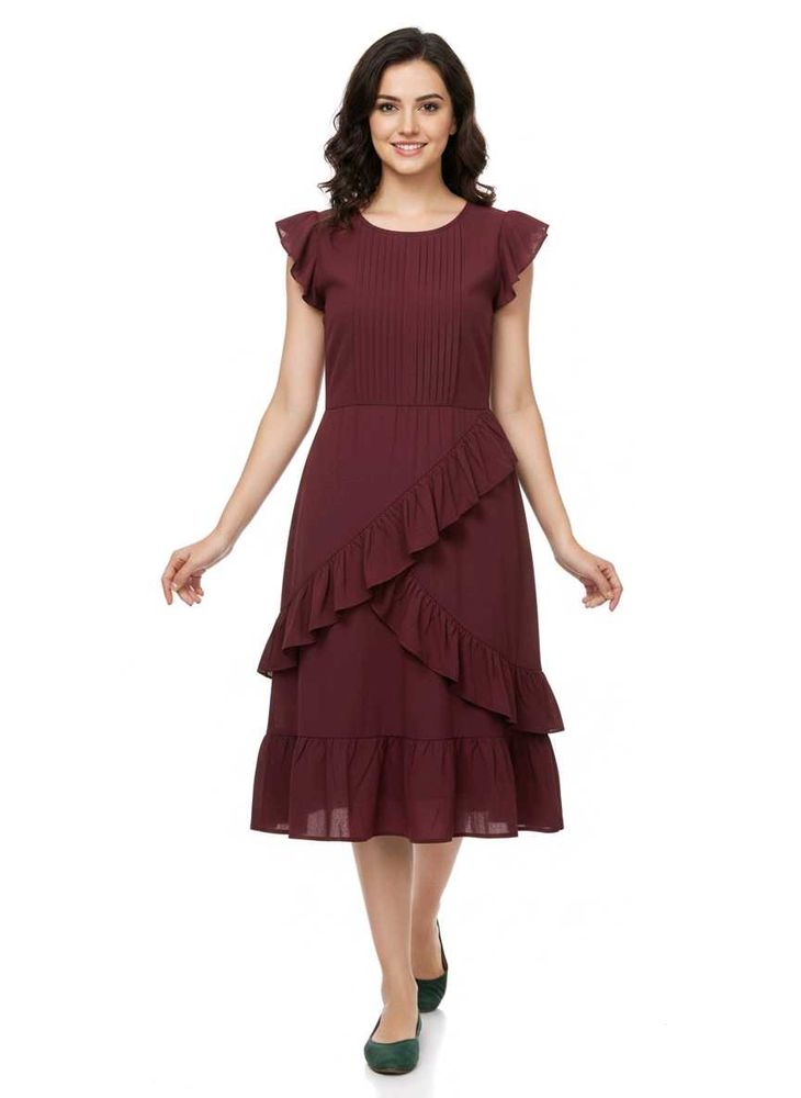 Burgundy Ruffle Midi Dress 🤎
