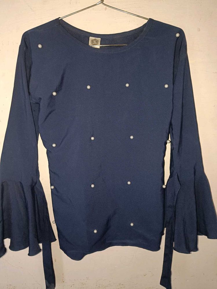Navy Blue Pearl Embellished Top