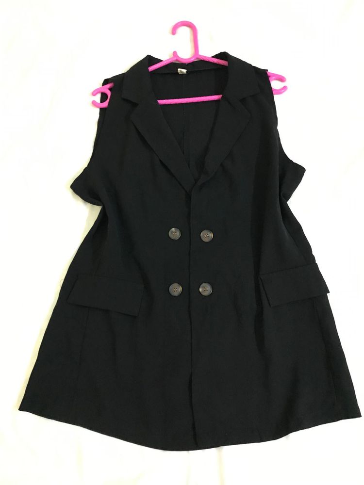 Black Sleeveless Blazer Fits S-M