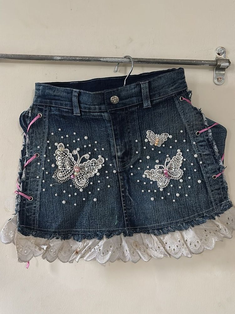 Denim Butterfly Mini Skirt