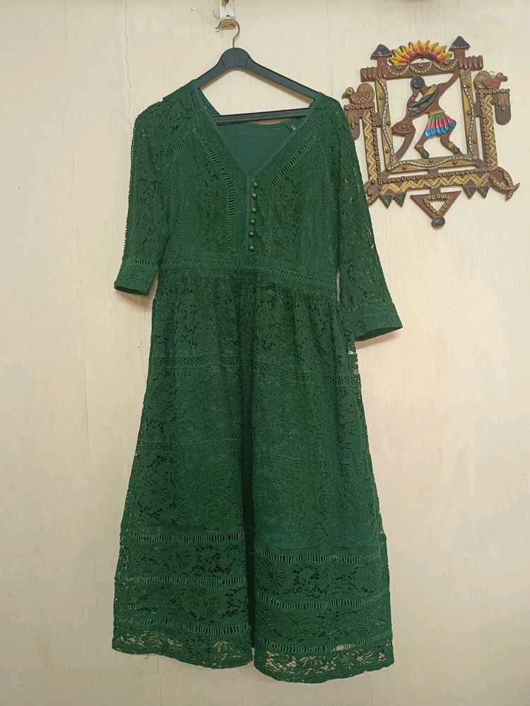 Forest green Lace pattern Dress