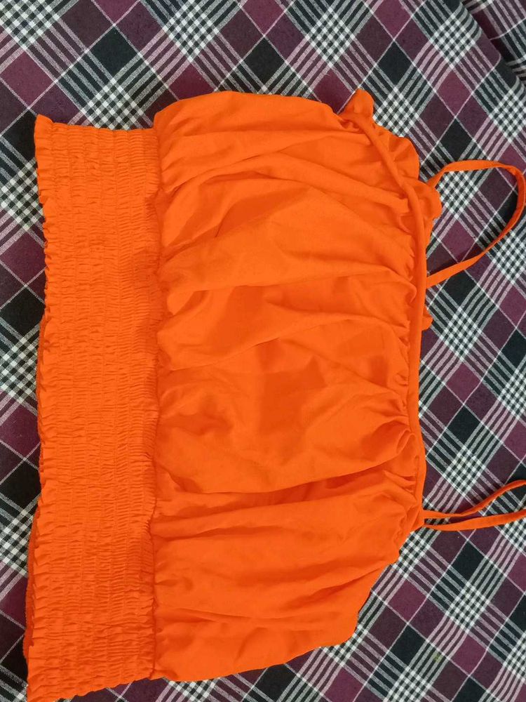 Orange Ruched Crop Top