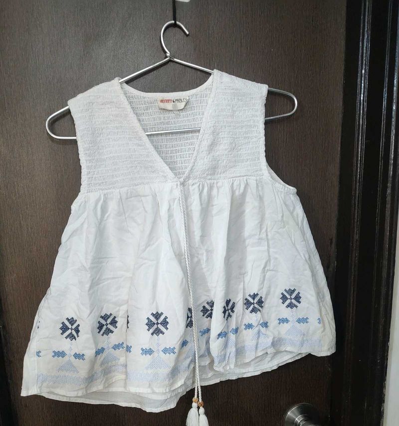 Bombay Paisley Embroidered White Sleeveless Top