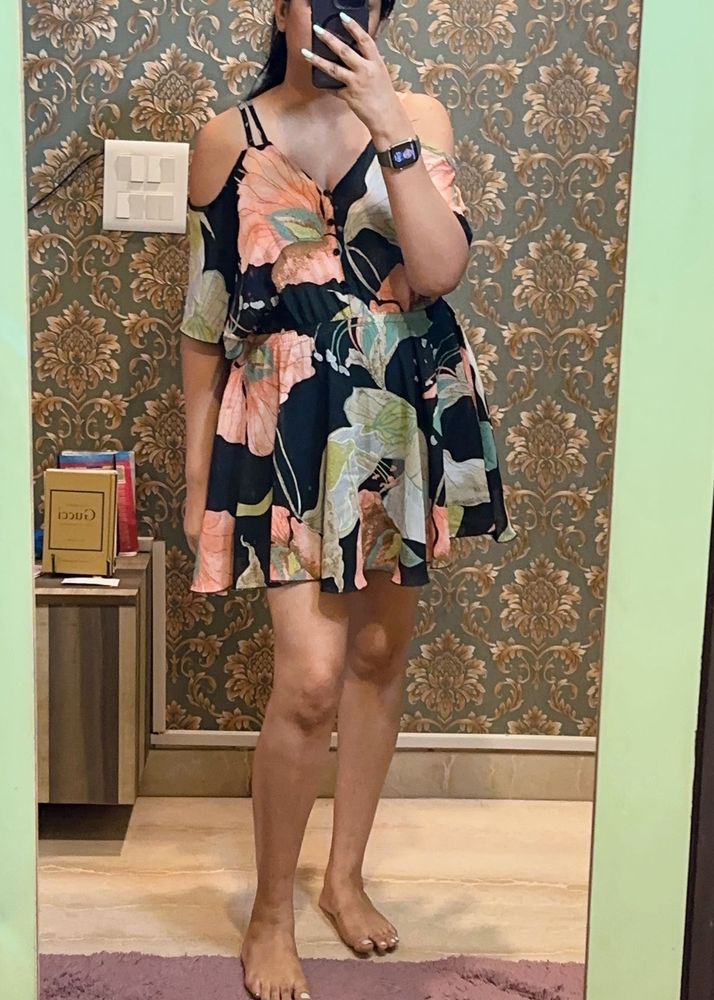 Korean Womeness  Off Shoulder Floral Sun Dress
