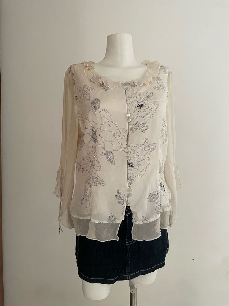 Floral Print Sheer Blouse