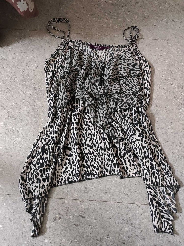 Snow Leopard Print Y2k Asymmetrical Hem Top