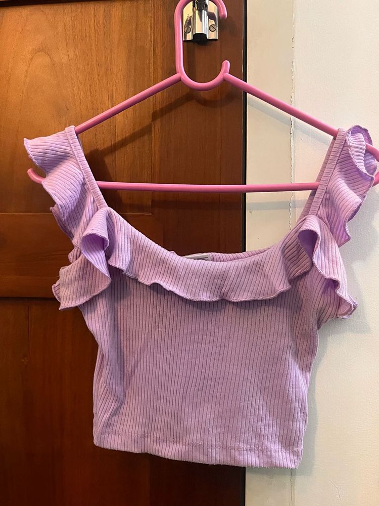 Lilac Ruffle Ribbed Crop Top XS