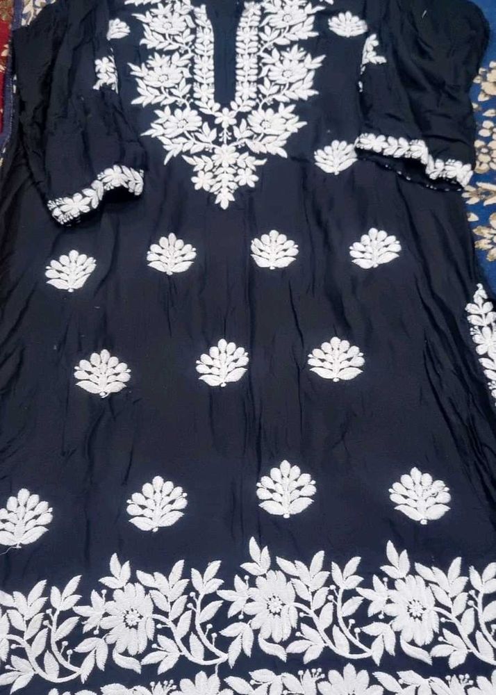 Black &amp; White Embroidered Kurta Set