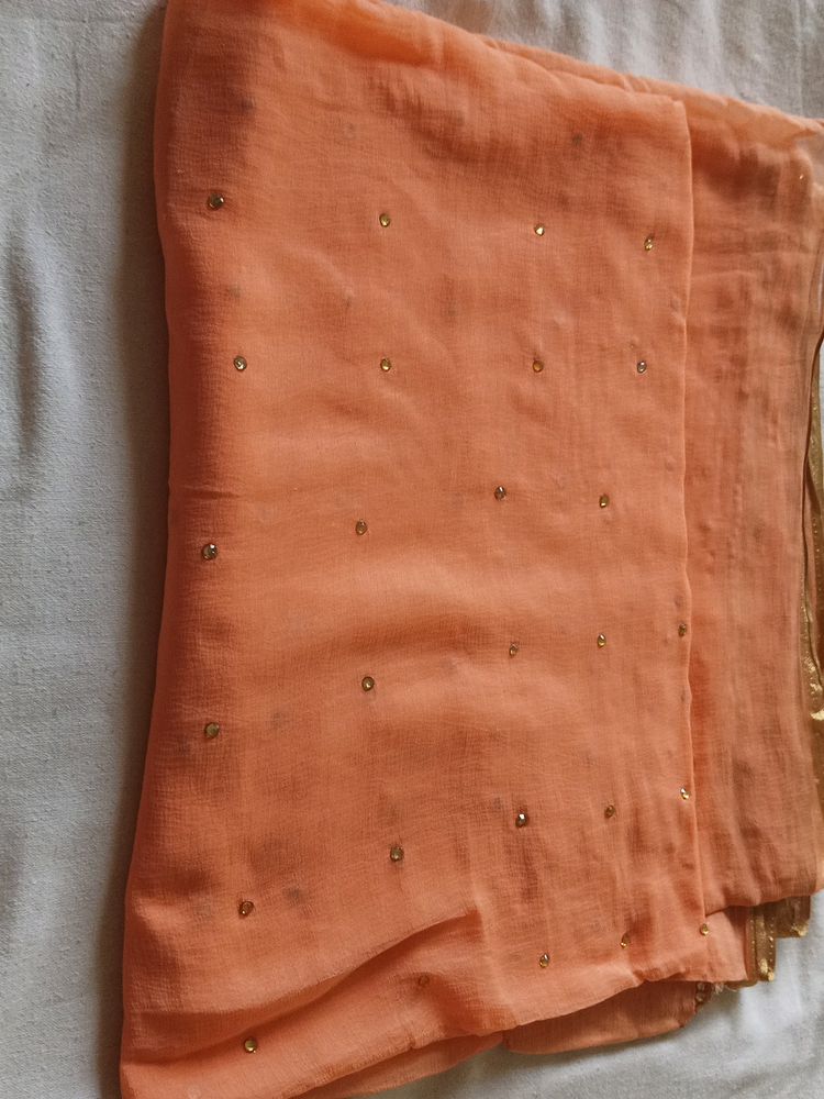 Light Orange Soft Chiffon Saree.