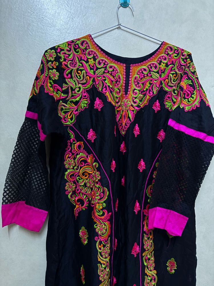 Black Kurta with Multicolour Embroidery | Brand Ne