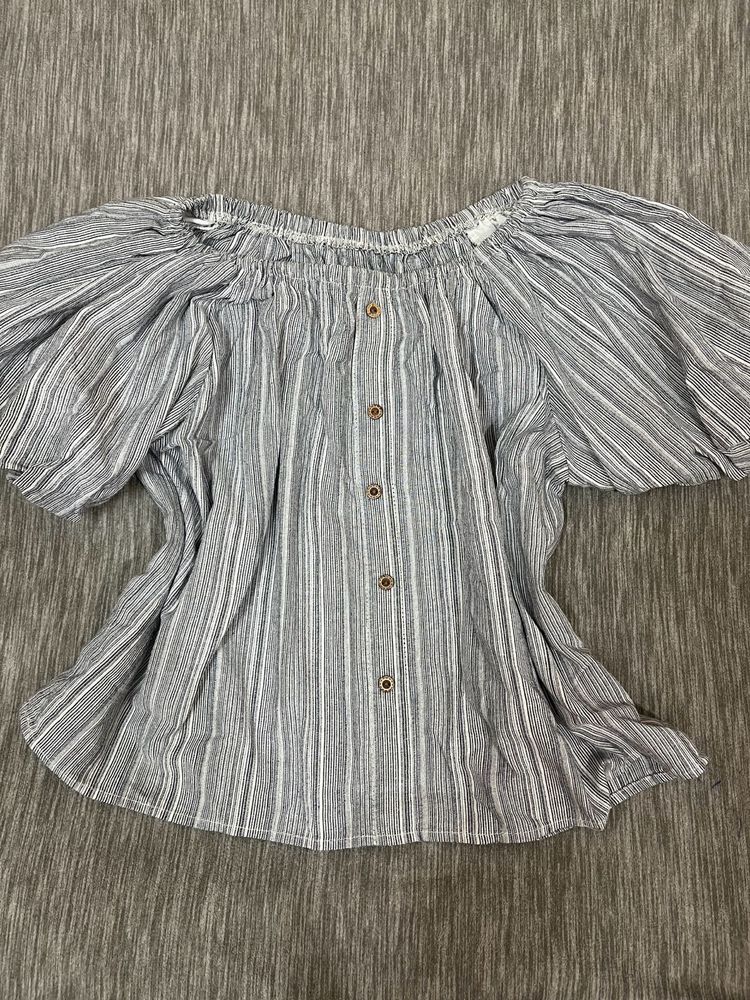Puff Sleeve Blouse With Front Buttons