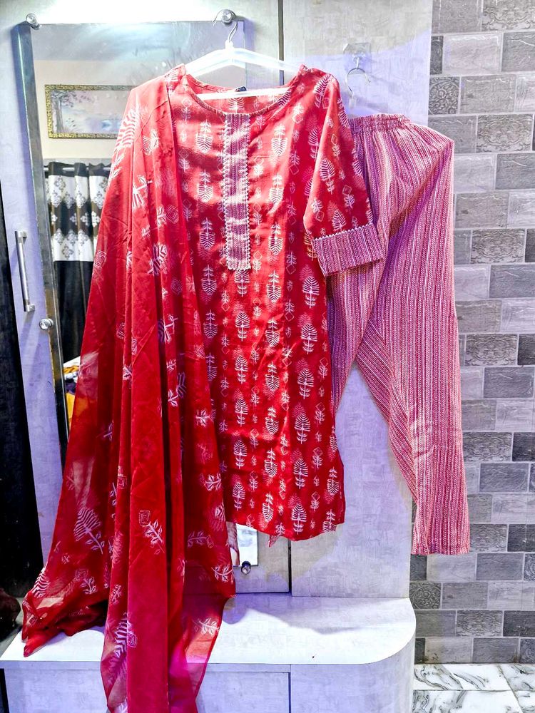 Red Kurta Pant Duppta Set