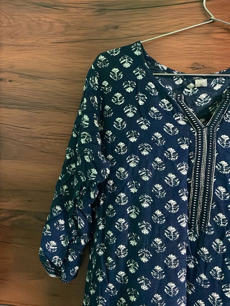 Navy Print Kurta