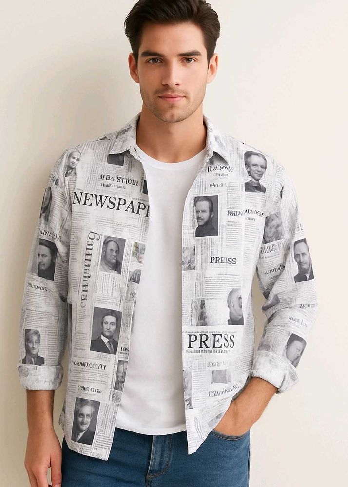 📰 Newspaper Print Oversized Shirt | Retro Press D