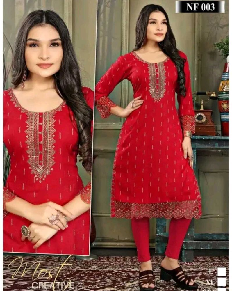 Red Embroidered Kurta Set