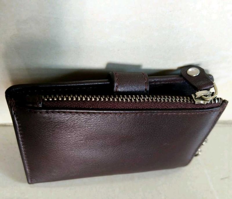 Brown Leather Wallet with Zipper