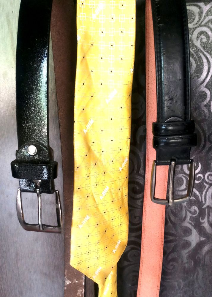 🌟Two Leather Belts and a tie for full size Adult