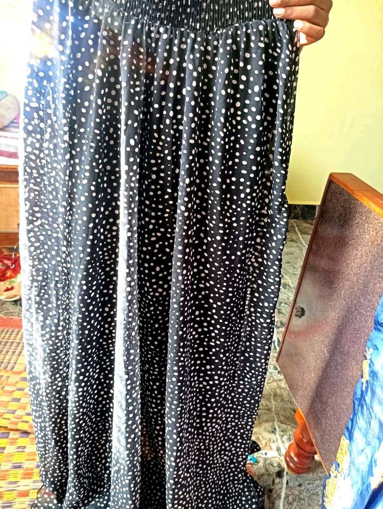 Black &amp; White Polka Dot Maxi Skirt