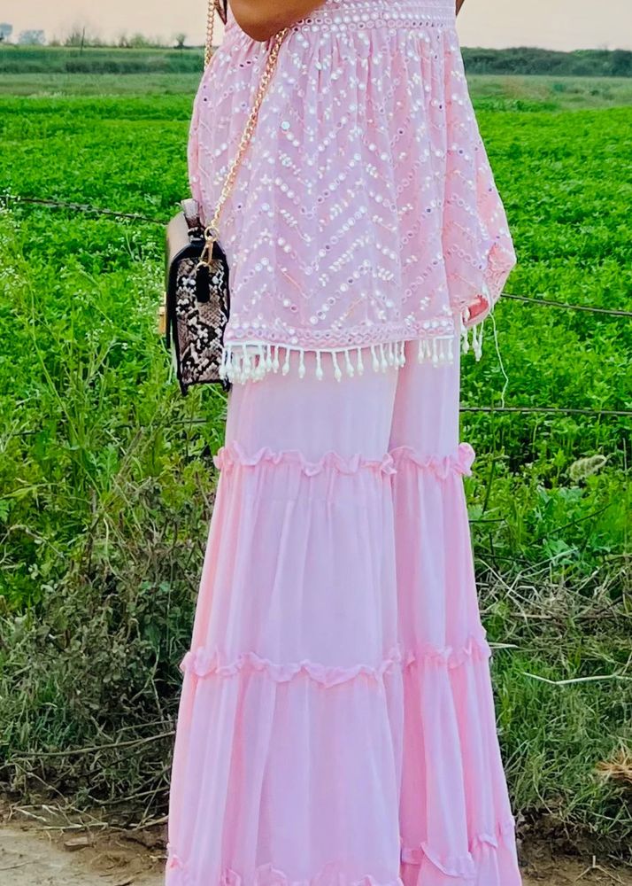 Pink Peplum Dress With Palazzo