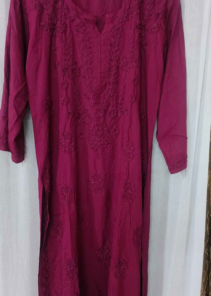 Dark Wine Heavy Work Lucknowi Kurti