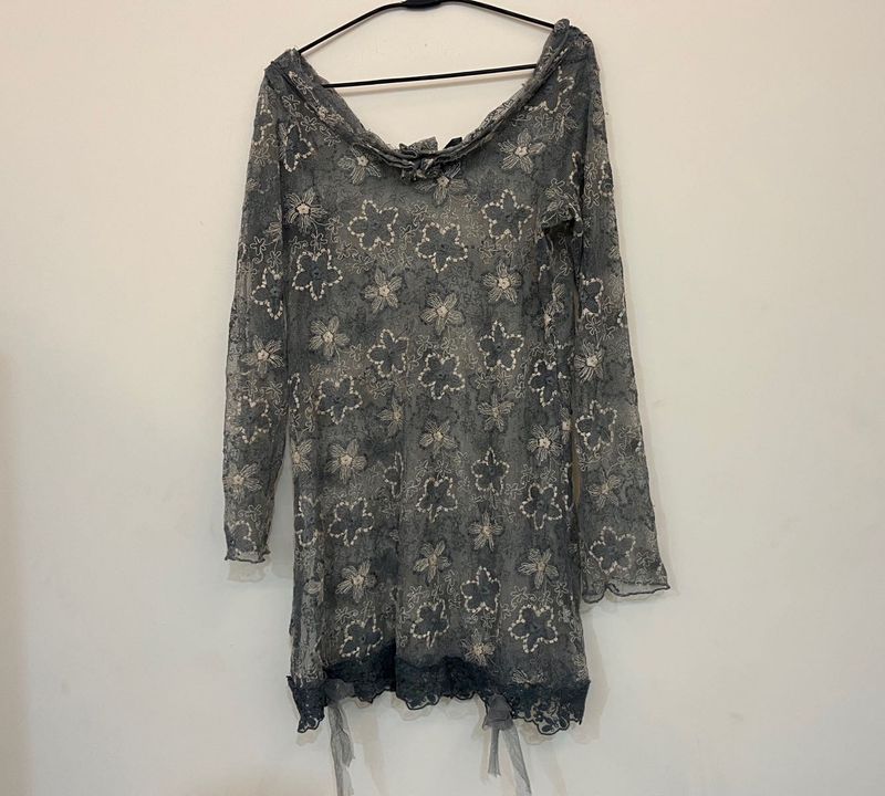 Y2k Grey Lace Top