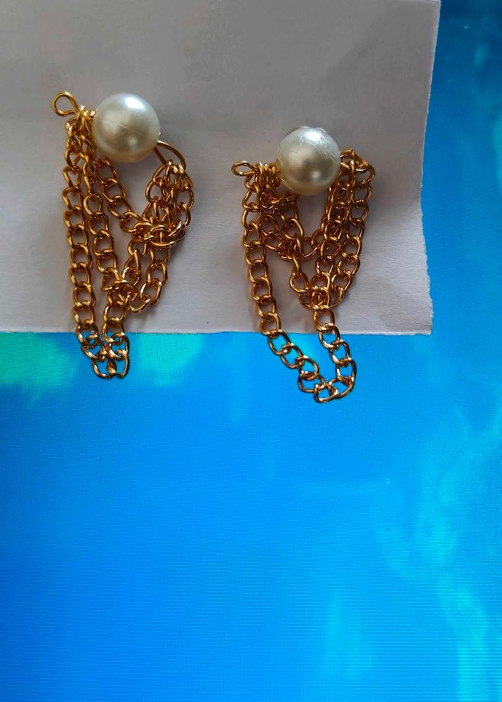 Pearl &amp; Chain Drop Earrings