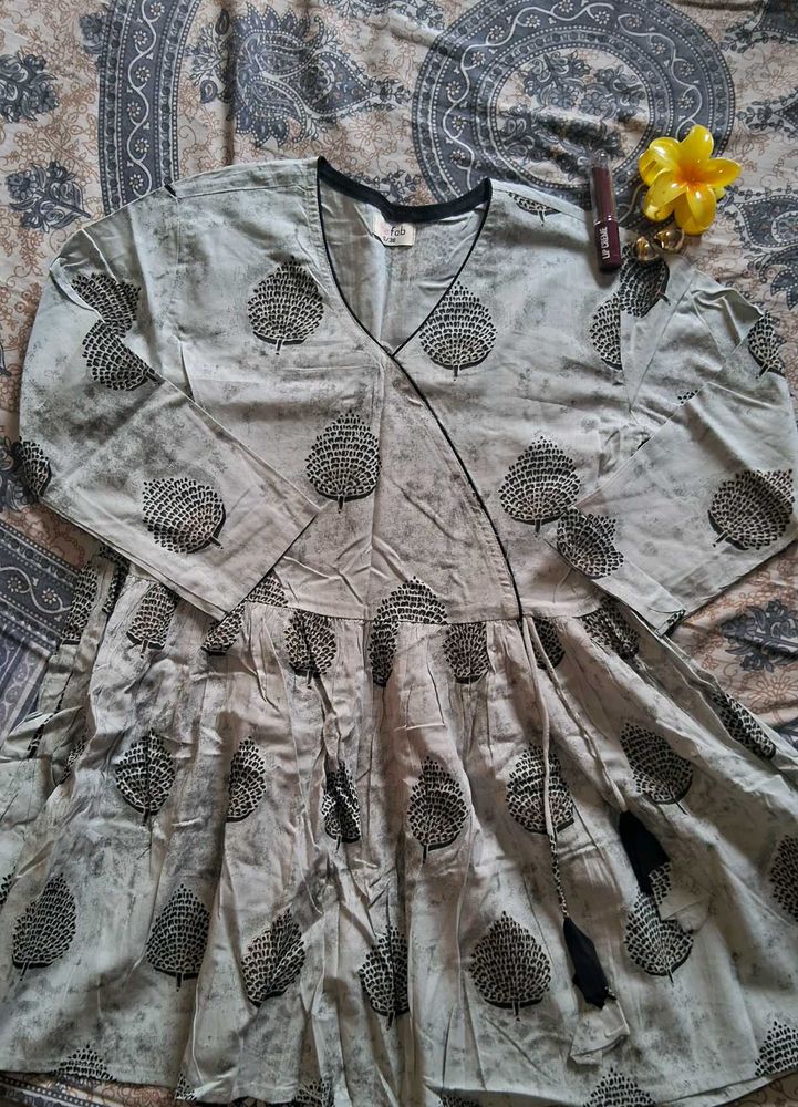 Grey Printed Kurti/Tunic | Size S (34/36)